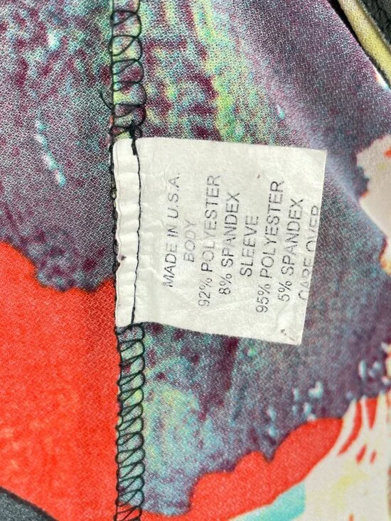 Vintage 90s Jessica Max Cabaret Graphic Top Mesh Sleeve Size M - Picture 8 of 9